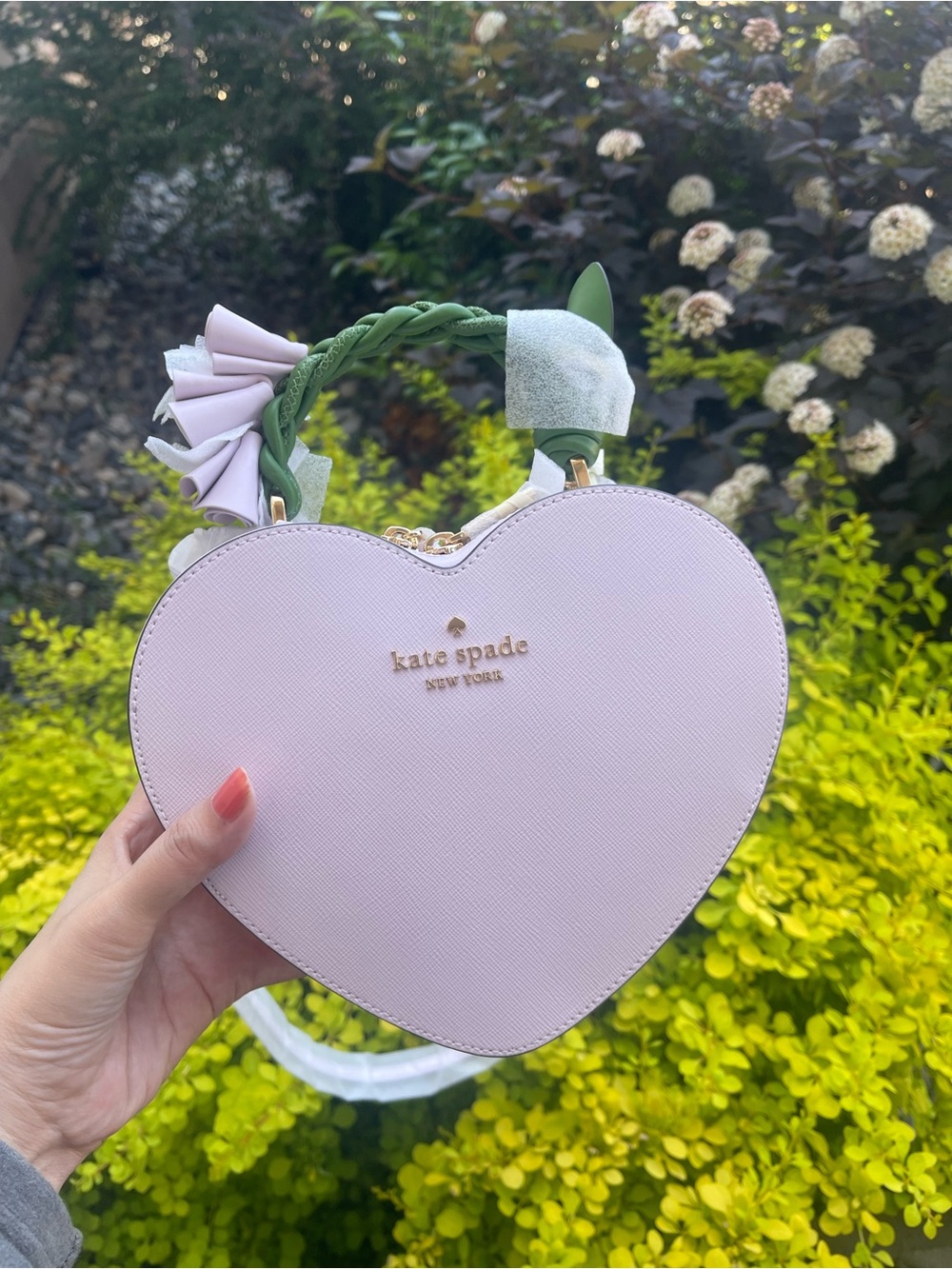 kate spade Lilac Heart Crossbody Bag with Green Floral Handle